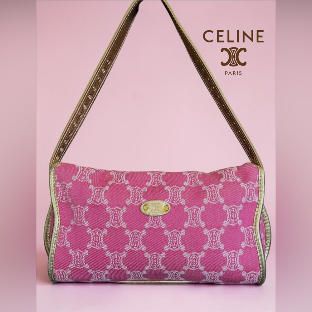 Celine Pink Triomphe Monogram Poulbot Denim Shoulder-bag w Gold Trim
EXCELLENT! - Picture 7 of 15